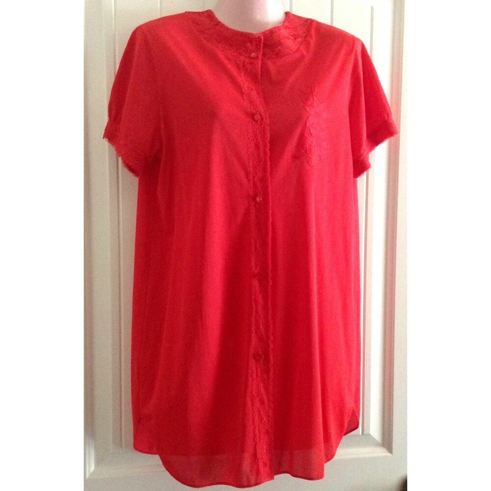 Vintage Texsheen Sleepshirt Women's Medium M Red Nylon Nightshirt Nightgown